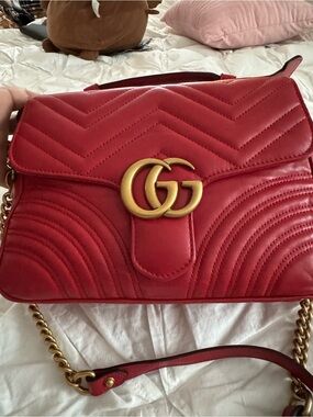 Gucci Red Quilted GG Shoulder Bag with Gold Hardware